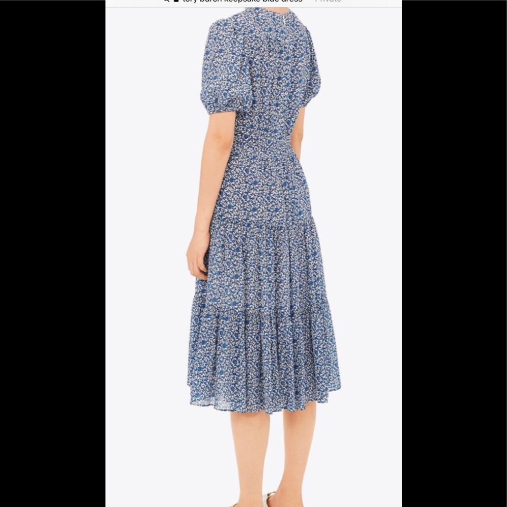 Tory Burch V-Neck Design Blue Hued Floral Print